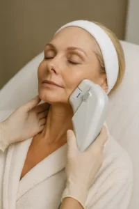 Woman receiving HIFU non surgical facelift treatment Hampton Court