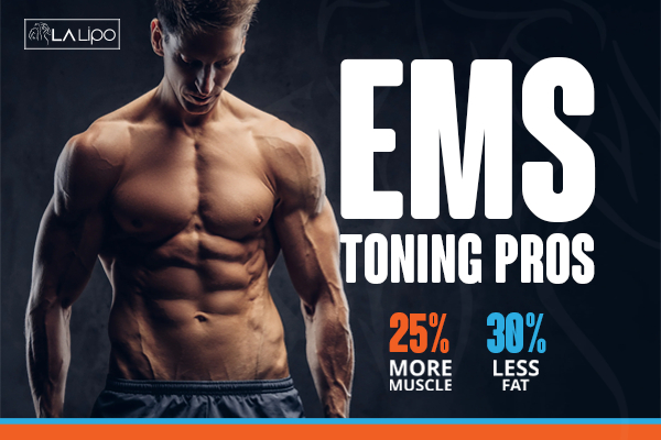 Graphic of man with toned body showing the benefits of LA-EMS Body Sculpting Hampton Court treatment