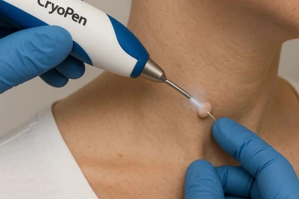 Person receiving cryotherapy Hampton Court for skin tag removal