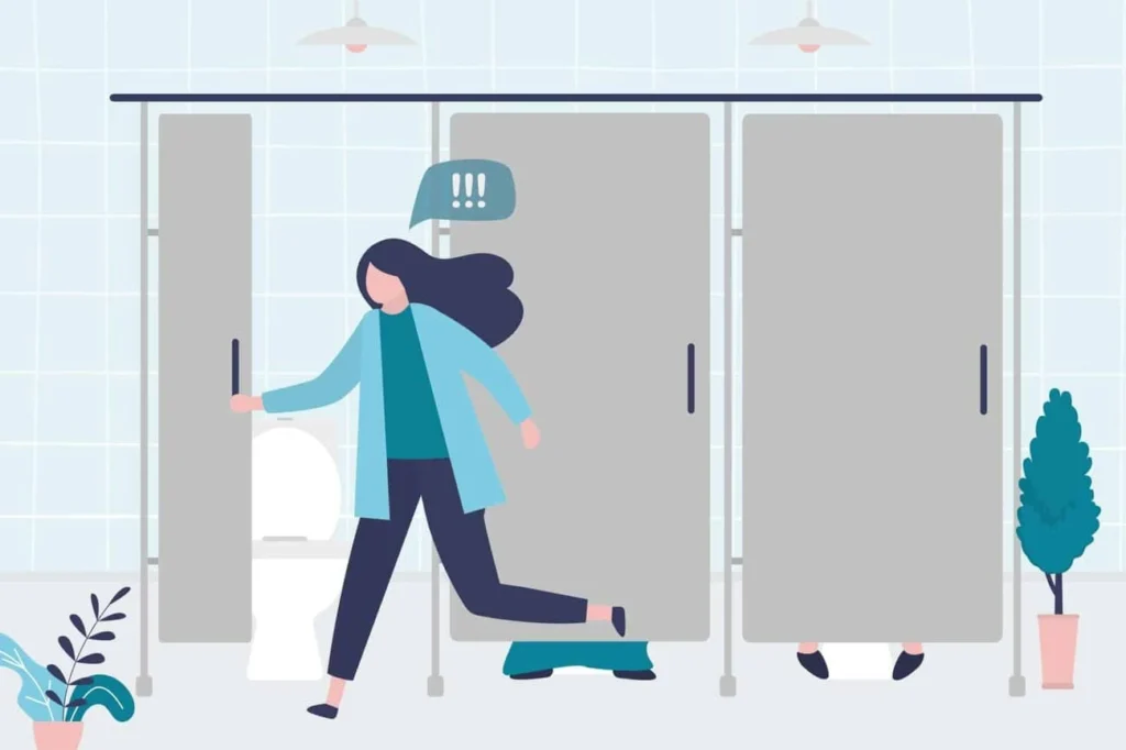 graphic of Urine incontinence Hampton Court woman running to the toilet.