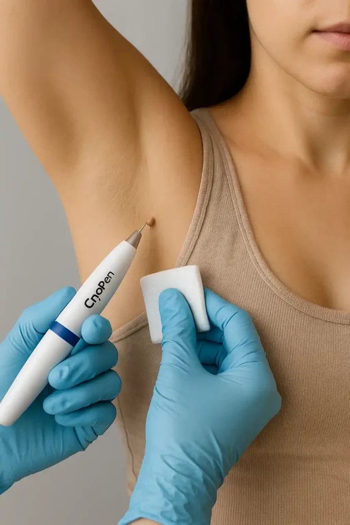woman having cryopen to remove underarm skin tags Hampton Court